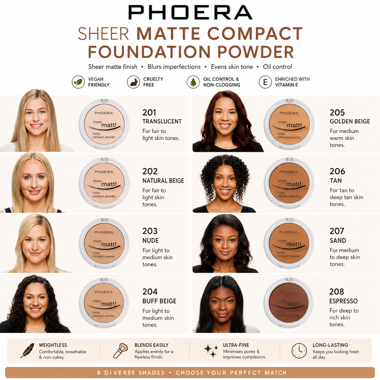 PHOERA Sheer Matte Compact Foundation Powder