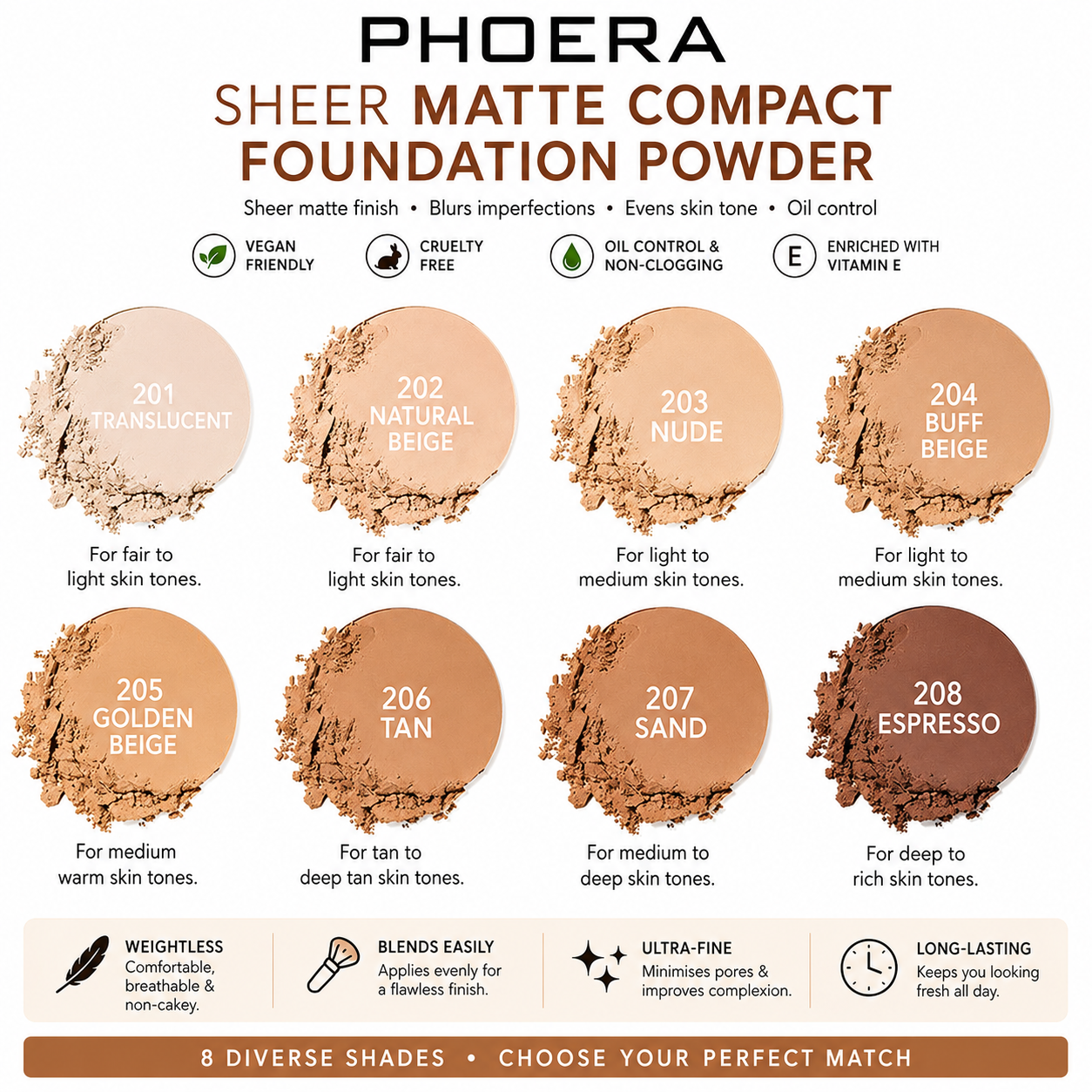 PHOERA Sheer Matte Compact Foundation Powder