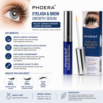 Phoera Eyelash &amp; Brow Growth Serum 3ml – Fuller, Longer &amp; Thicker Lashes and Brows