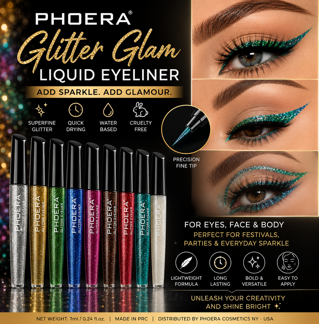 Phoera Glitter Glam Liquid Eyeliner