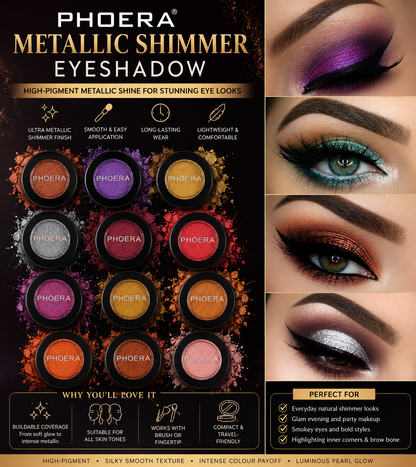 Phoera Metallic Shimmer Eyeshadow – Long Lasting Pearl Finish Eye Makeup