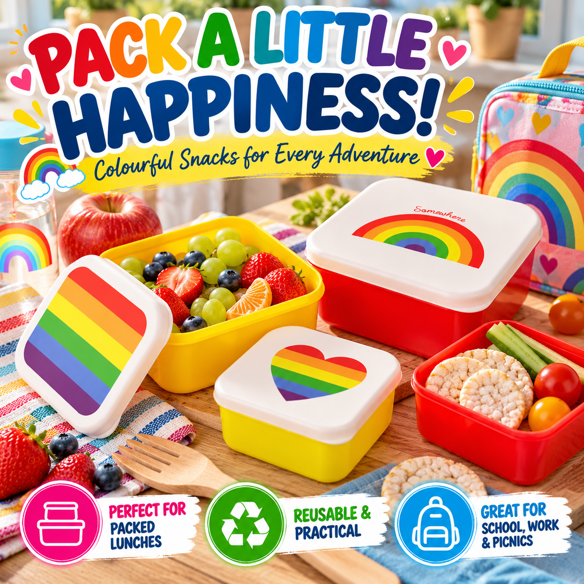 Puckator Somewhere Rainbow Snack Pots & Lunch Boxes – Set of 3