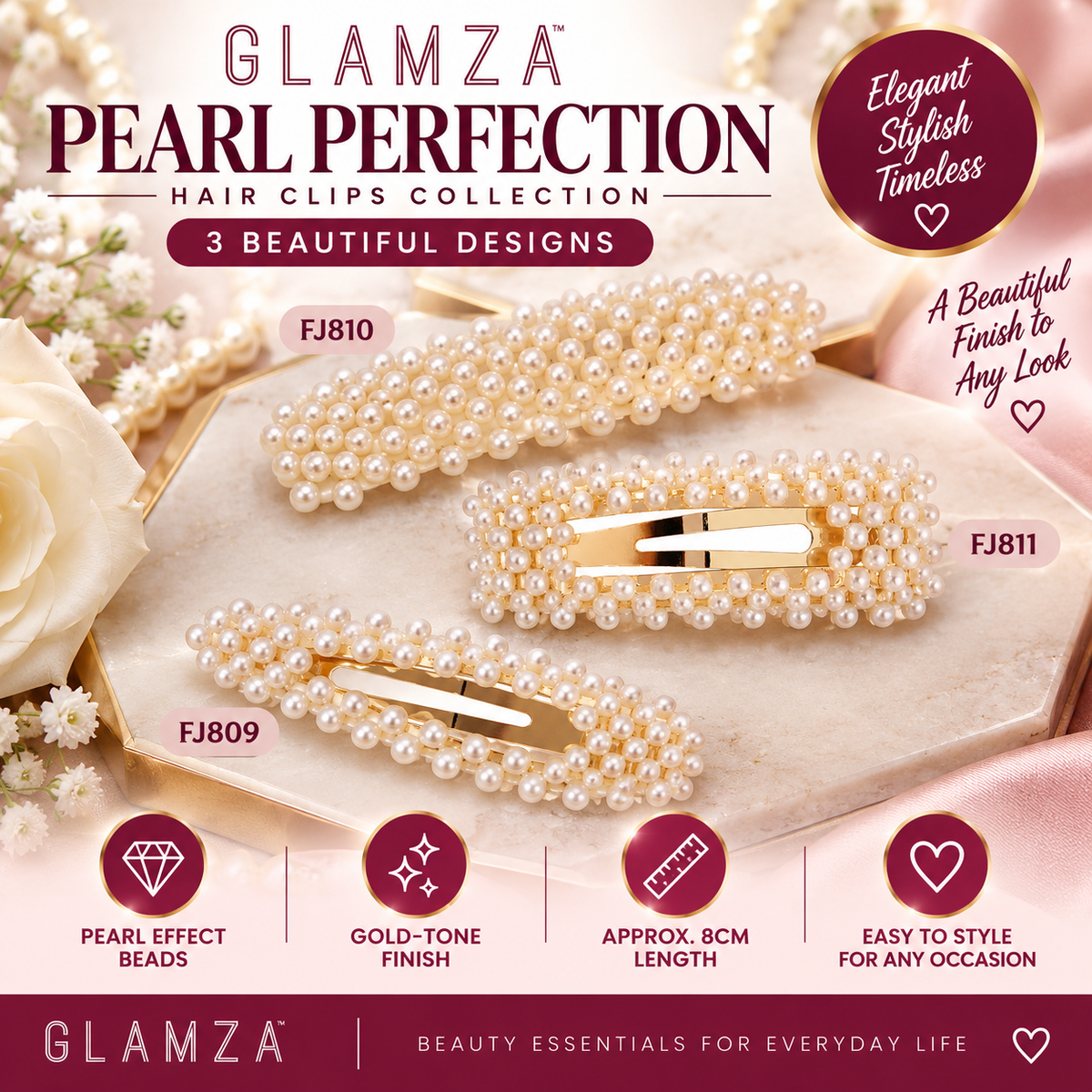 Glamza Pearl Hair Clips – Statement Faux Pearl Hair Barrettes