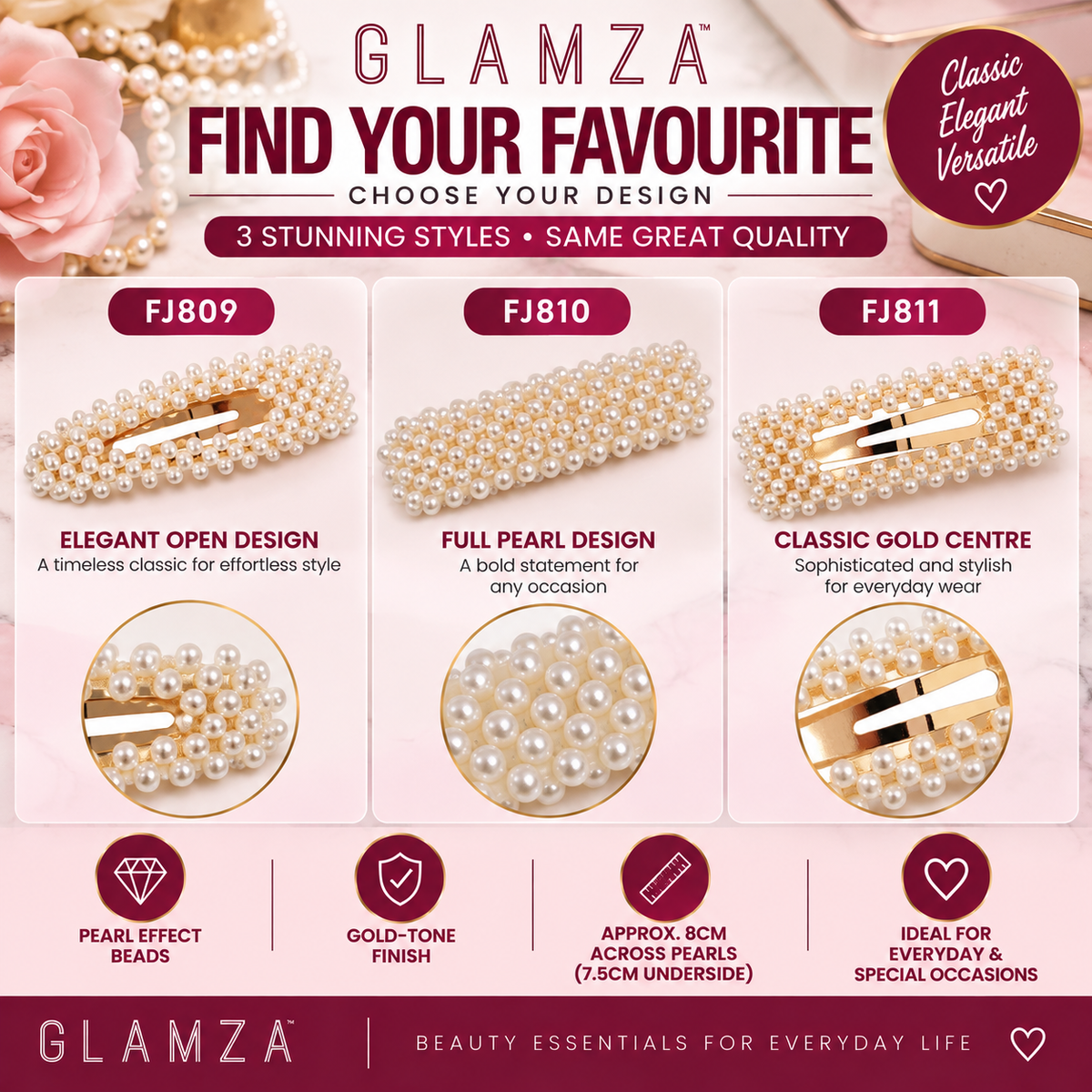 Glamza Pearl Hair Clips – Statement Faux Pearl Hair Barrettes
