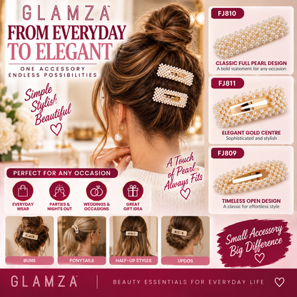 Glamza Pearl Hair Clips – Statement Faux Pearl Hair Barrettes