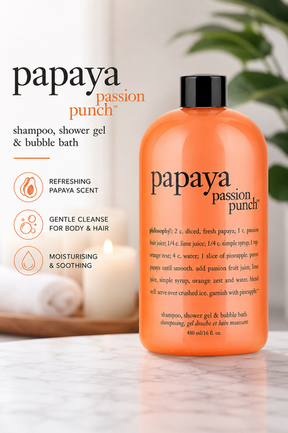 Philosophy Papaya Passion Punch – 3-in-1 Shampoo, Shower Gel & Bubble Bath 480ml