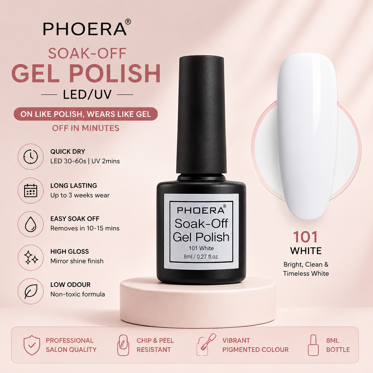 Phoera Soak-Off Gel Polish 8ml | Long-Lasting LED & UV Gel Nail Polish