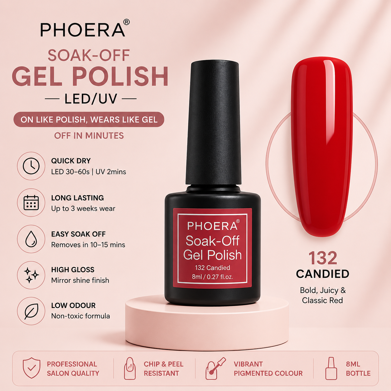 Phoera Soak-Off Gel Polish 8ml | Long-Lasting LED & UV Gel Nail Polish