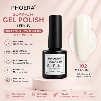 Phoera Soak-Off Gel Polish 8ml | Long-Lasting LED & UV Gel Nail Polish