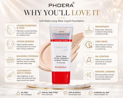 Phoera Flawless Matte Liquid Foundation Tube (12 Shades Available - Select in Dropdown)