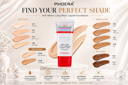 Phoera Flawless Matte Liquid Foundation Tube (12 Shades Available - Select in Dropdown)