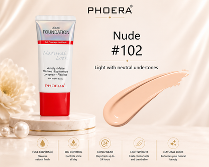 Phoera Flawless Matte Liquid Foundation Tube (12 Shades Available - Select in Dropdown)