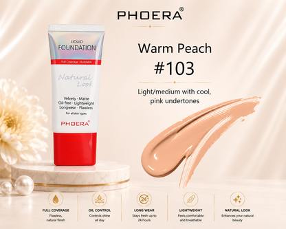 Phoera Flawless Matte Liquid Foundation Tube (12 Shades Available - Select in Dropdown)