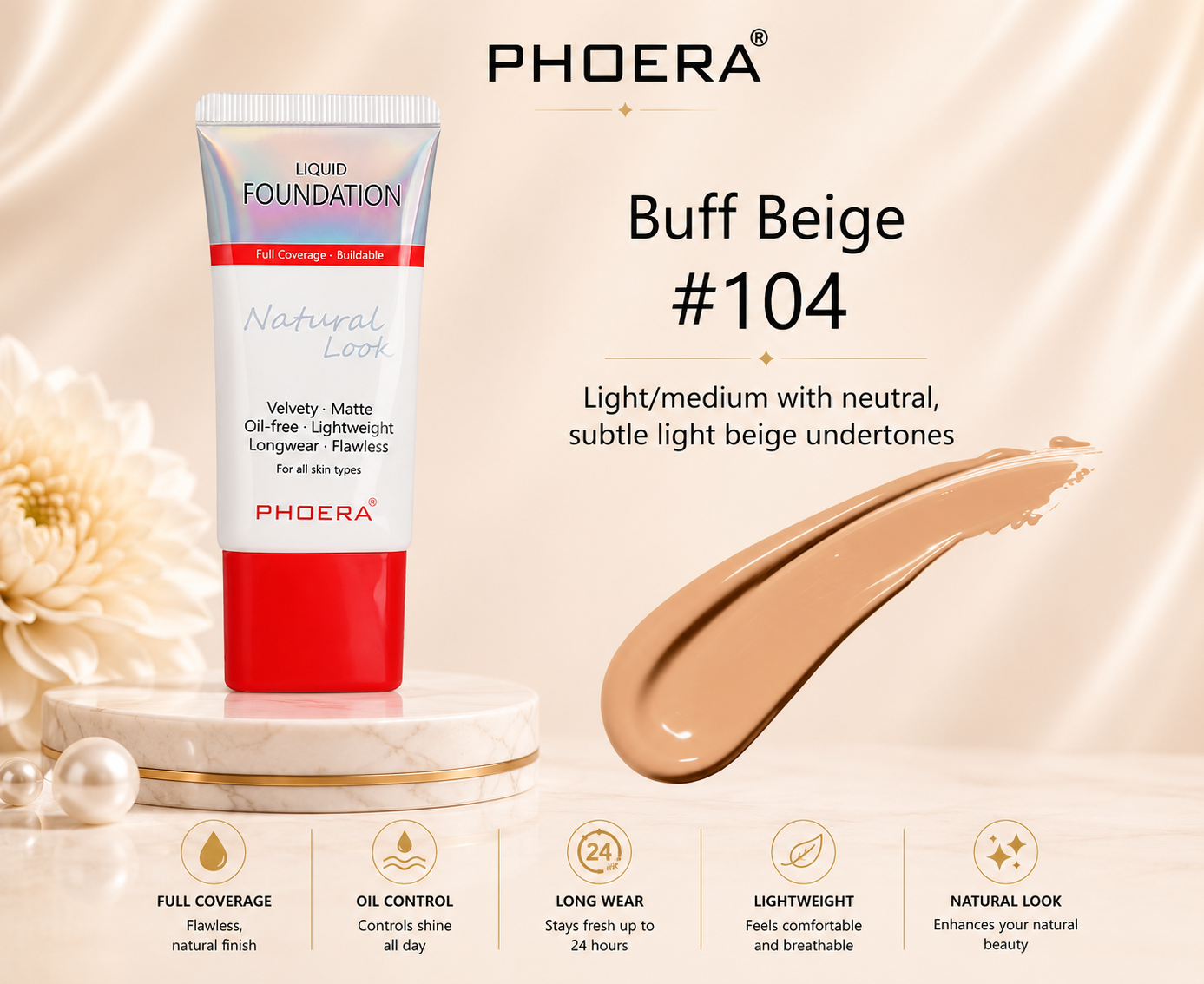 Phoera Flawless Matte Liquid Foundation Tube (12 Shades Available - Select in Dropdown)