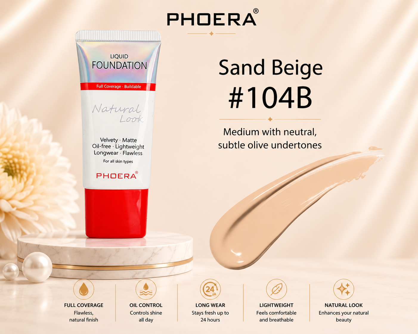 Phoera Flawless Matte Liquid Foundation Tube (12 Shades Available - Select in Dropdown)