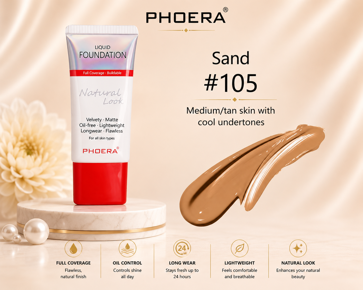 Phoera Flawless Matte Liquid Foundation Tube (12 Shades Available - Select in Dropdown)