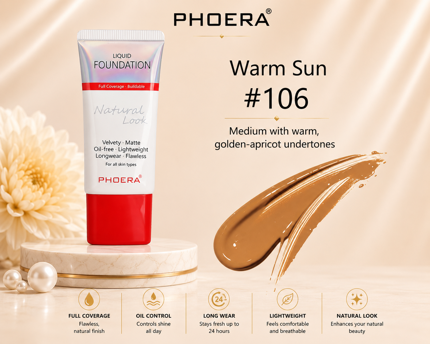 Phoera Flawless Matte Liquid Foundation Tube (12 Shades Available - Select in Dropdown)