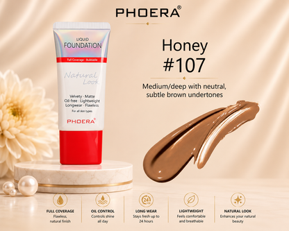 Phoera Flawless Matte Liquid Foundation Tube (12 Shades Available - Select in Dropdown)
