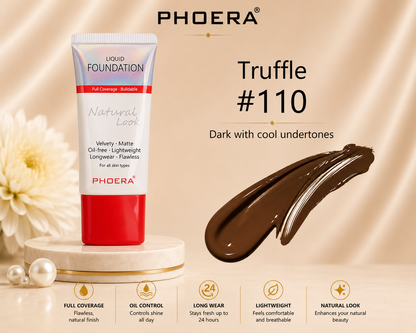 Phoera Flawless Matte Liquid Foundation Tube (12 Shades Available - Select in Dropdown)