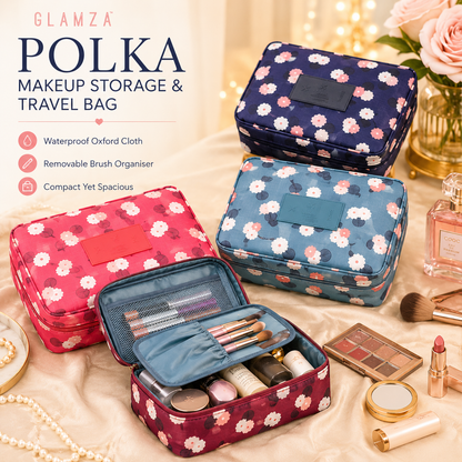 Glamza Polka Makeup Storage & Travel Bag – Stylish & Practical Organiser