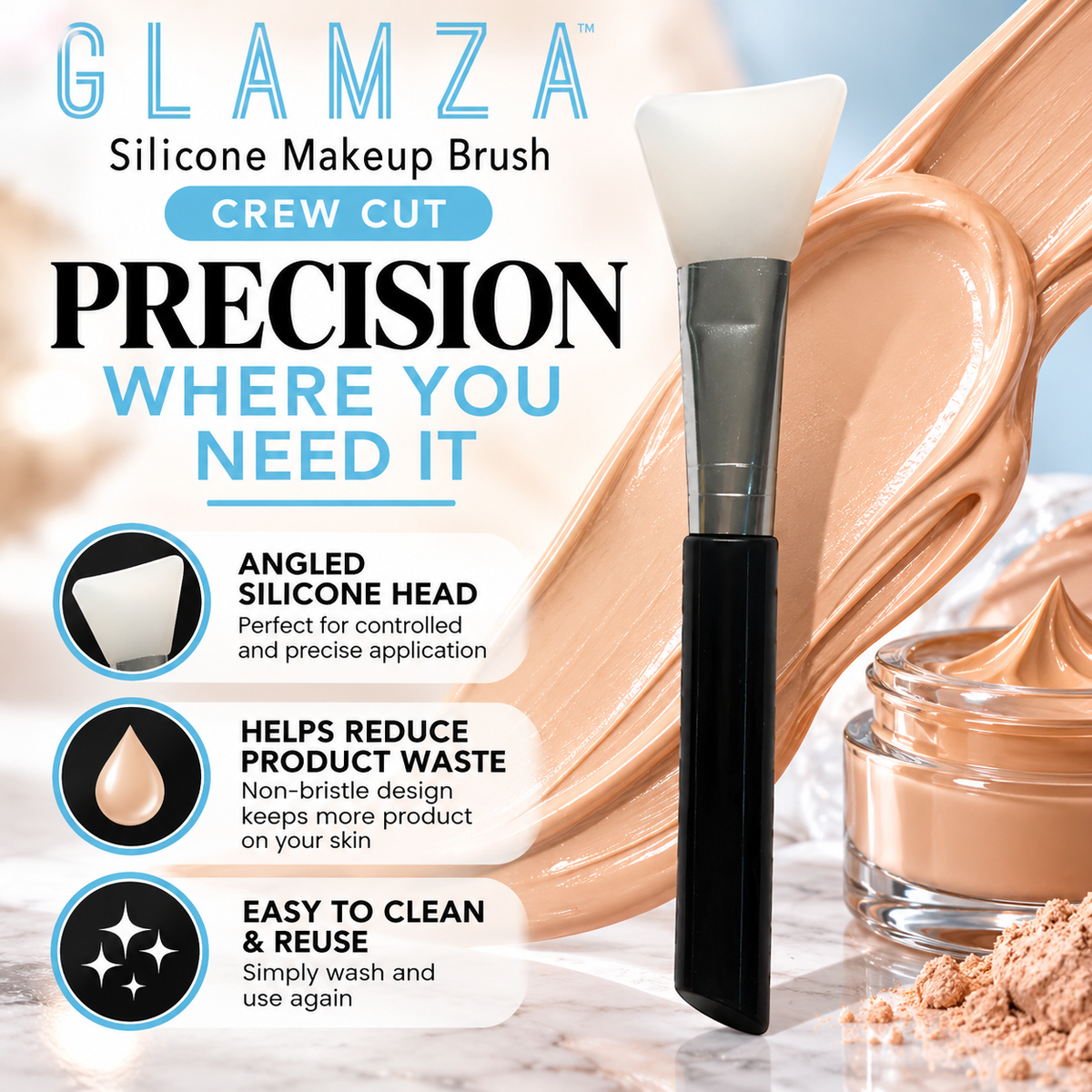 Glamza Silicone Makeup Brush – Crew – 14cm Reusable Silicone Beauty Applicator