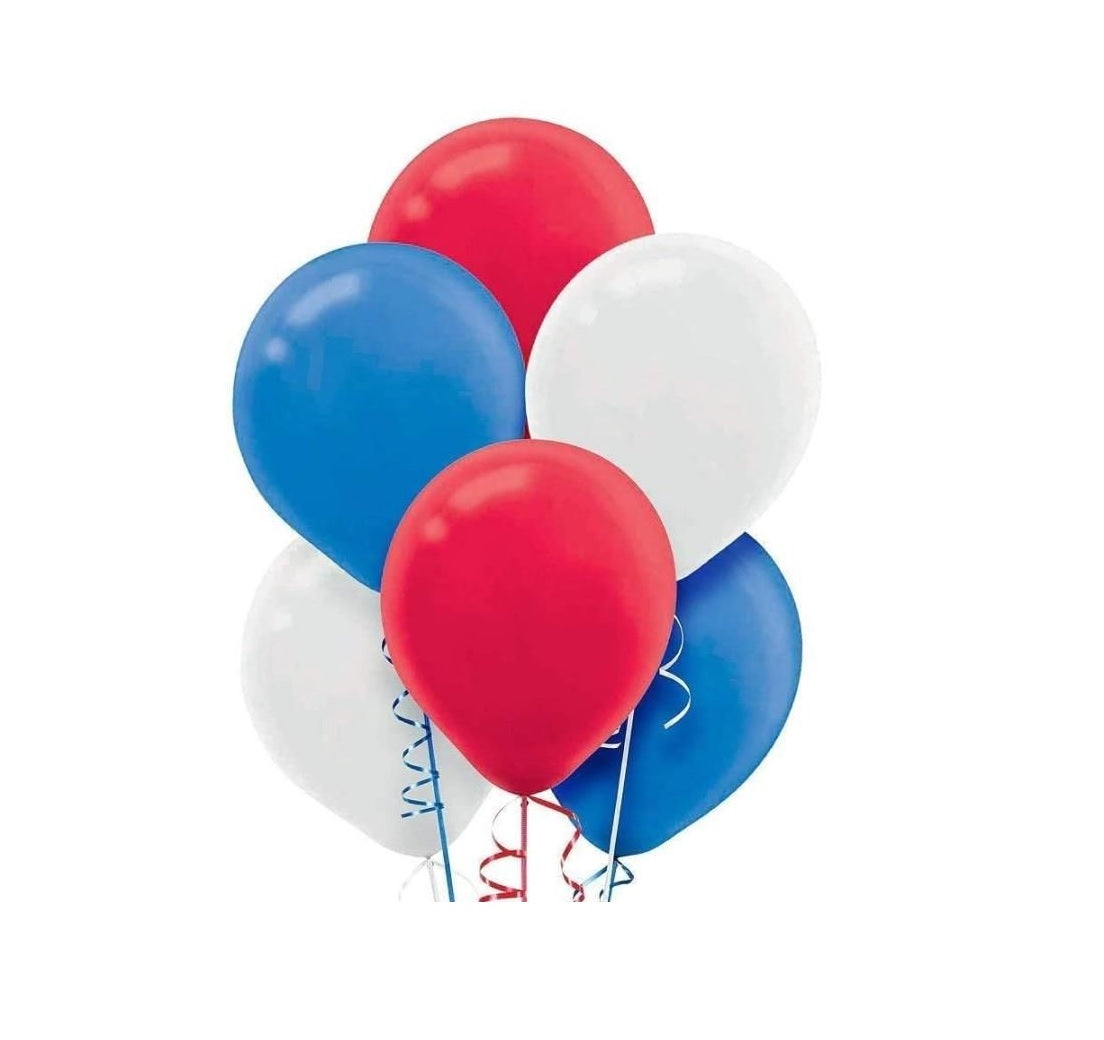 British Patriot Party Balloons 12 Pack in Red White & Blue - 30cm