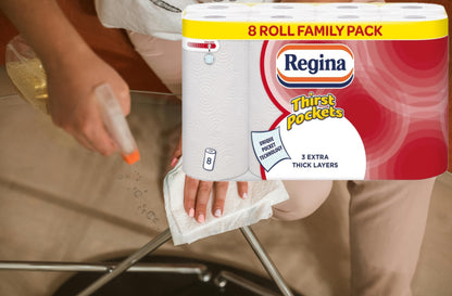 Regina Thirst Pockets 3 Ply 8 Pack White