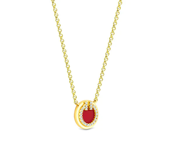 Diamond Style London - Round Pendant Small with Red enamel in yellow gold (Item code: Roundpensmlgold)