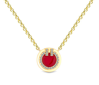 Diamond Style London - Round Pendant Small with Red enamel in yellow gold (Item code: Roundpensmlgold)