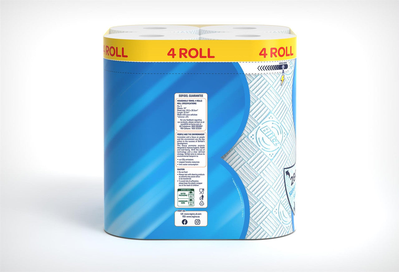 Regina Blitz Kitchen Tissue 3 Ply 4 Pack