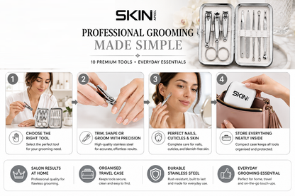 Skinapeel Mini 10pc Manicure Kit – Stainless Steel Grooming Set