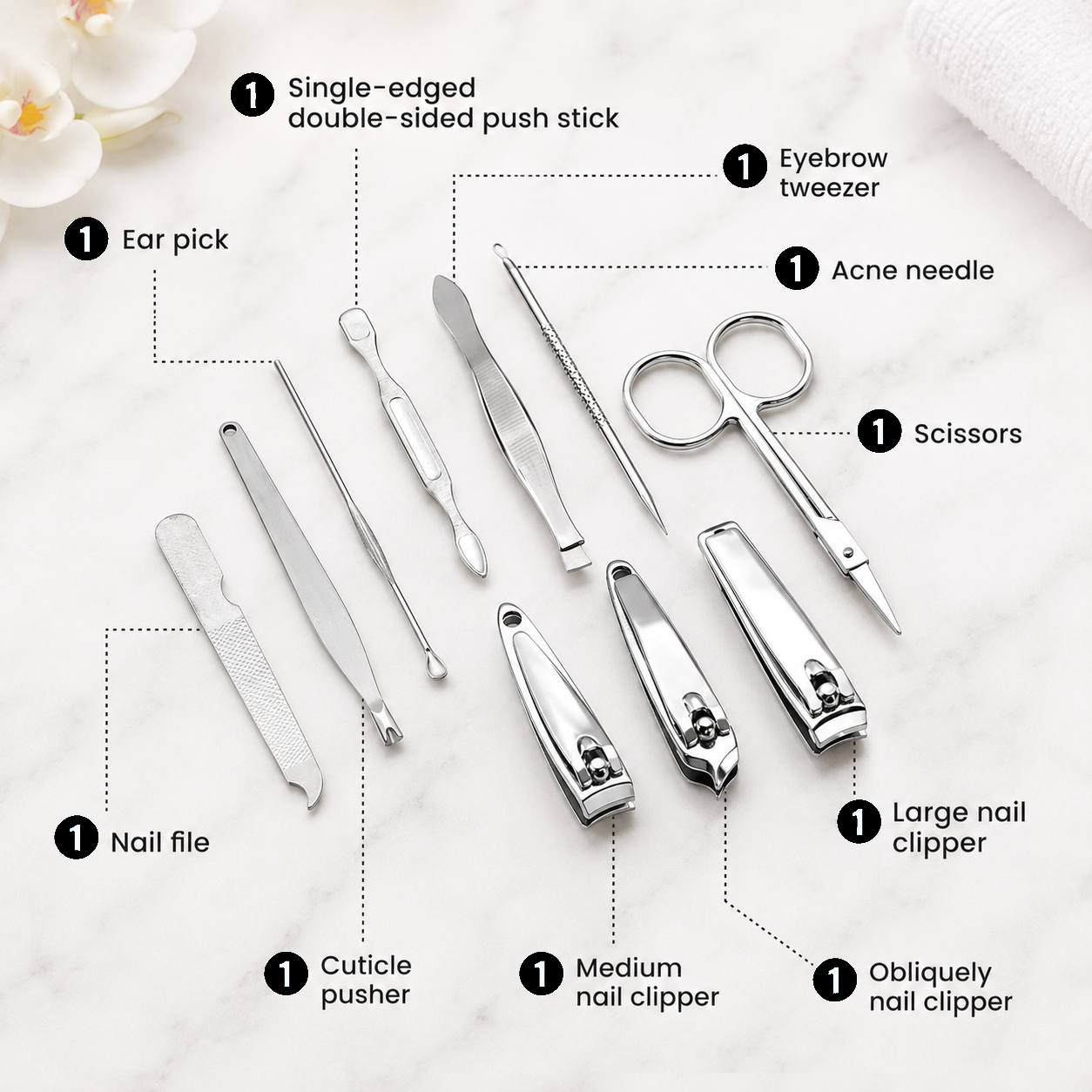 Skinapeel Mini 10pc Manicure Kit – Stainless Steel Grooming Set