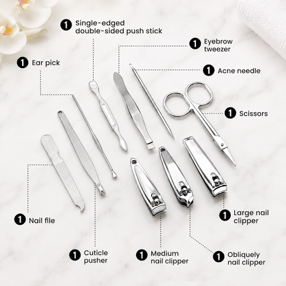 Skinapeel Mini 10pc Manicure Kit – Stainless Steel Grooming Set