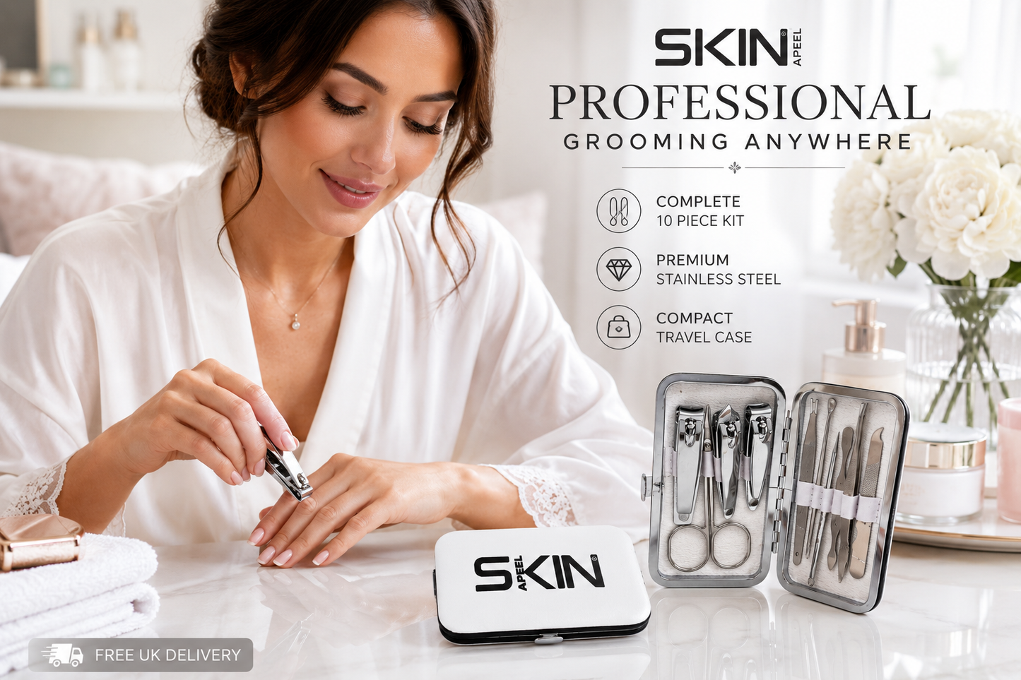Skinapeel Mini 10pc Manicure Kit – Stainless Steel Grooming Set