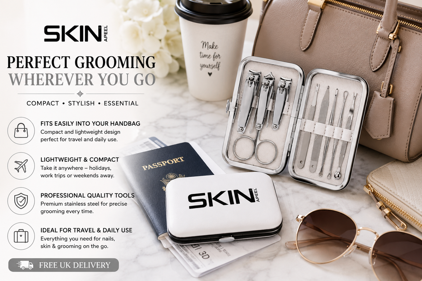 Skinapeel Mini 10pc Manicure Kit – Stainless Steel Grooming Set