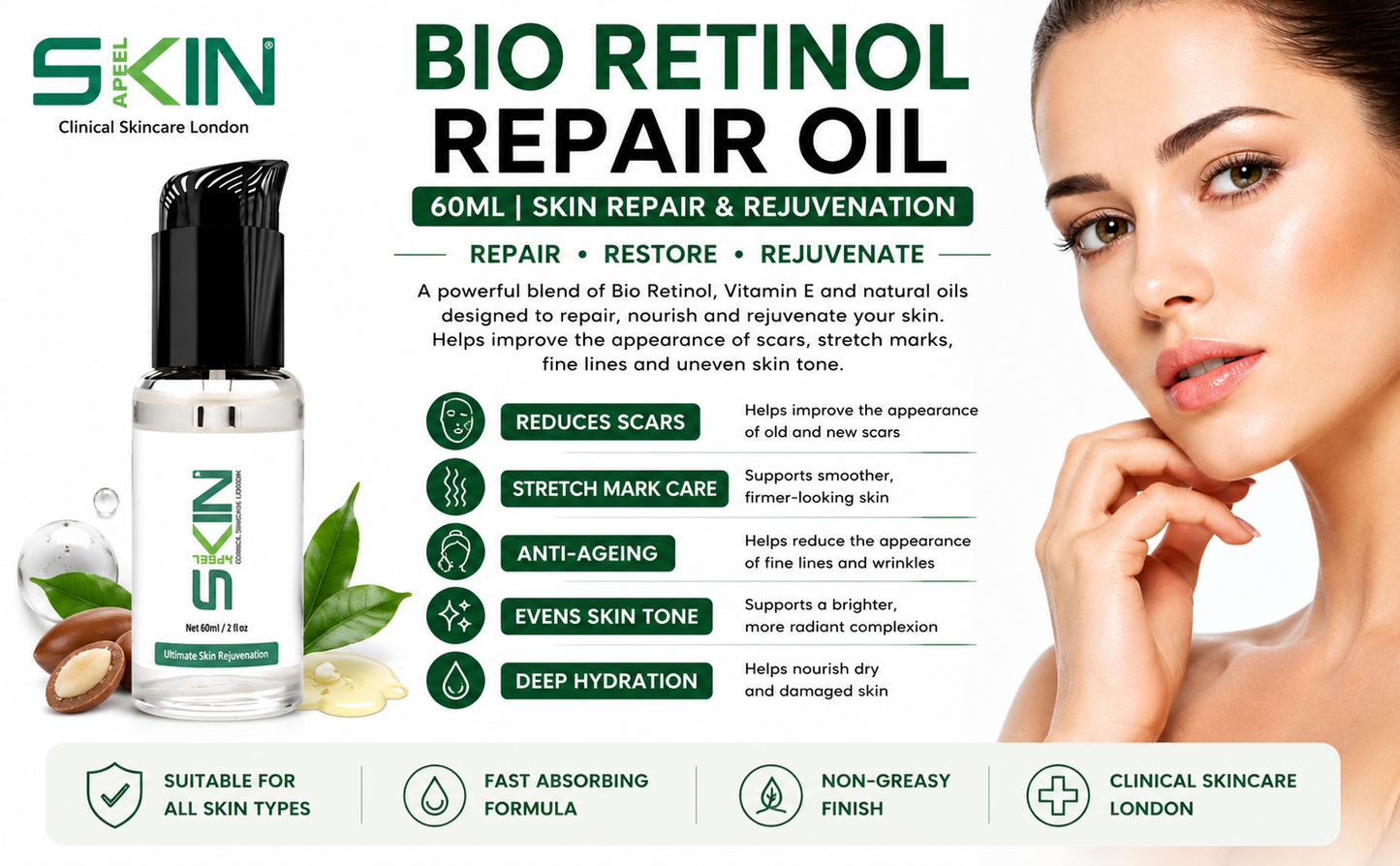 Skinapeel Bio Retinol Repair Oil with Vitamin E 60ml/ 2 fl oz