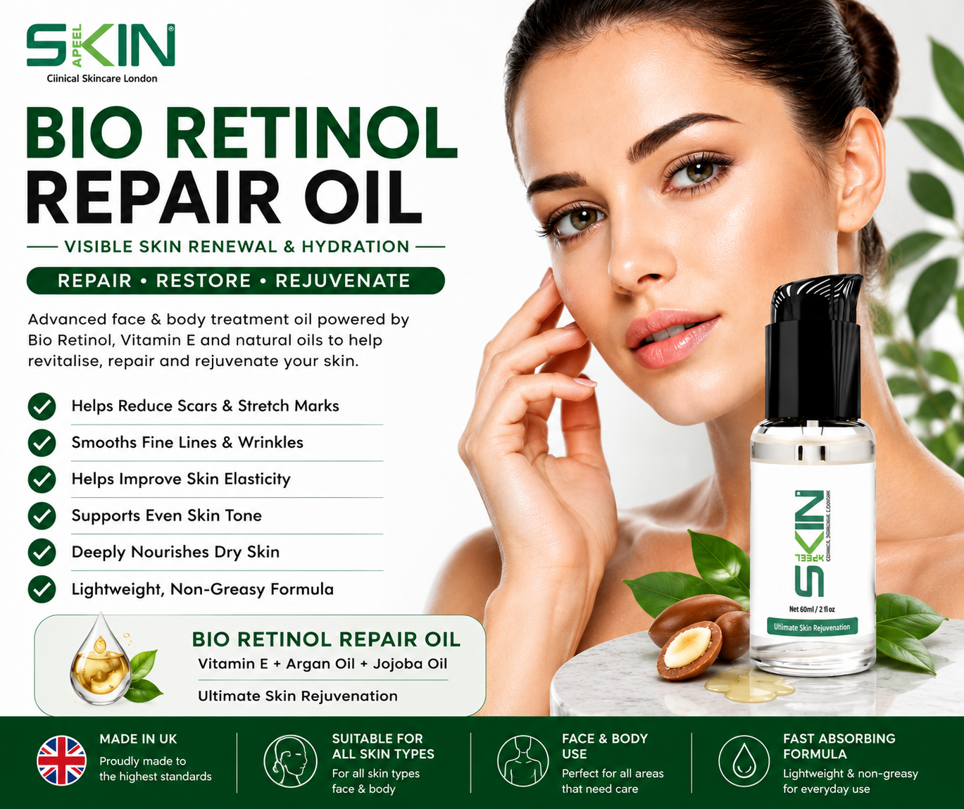 Skinapeel Bio Retinol Repair Oil with Vitamin E 60ml/ 2 fl oz