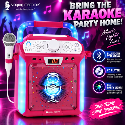 Singing Machine SML682BTP Bluetooth and CD Karaoke Machine with LED Lights and Microphone