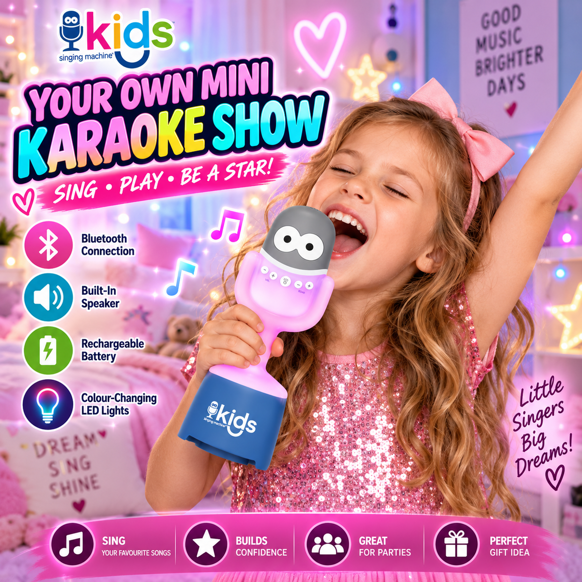 Singing Machine SMK445 Bluetooth Microphone Karaoke Machine with Inbuilt Speaker