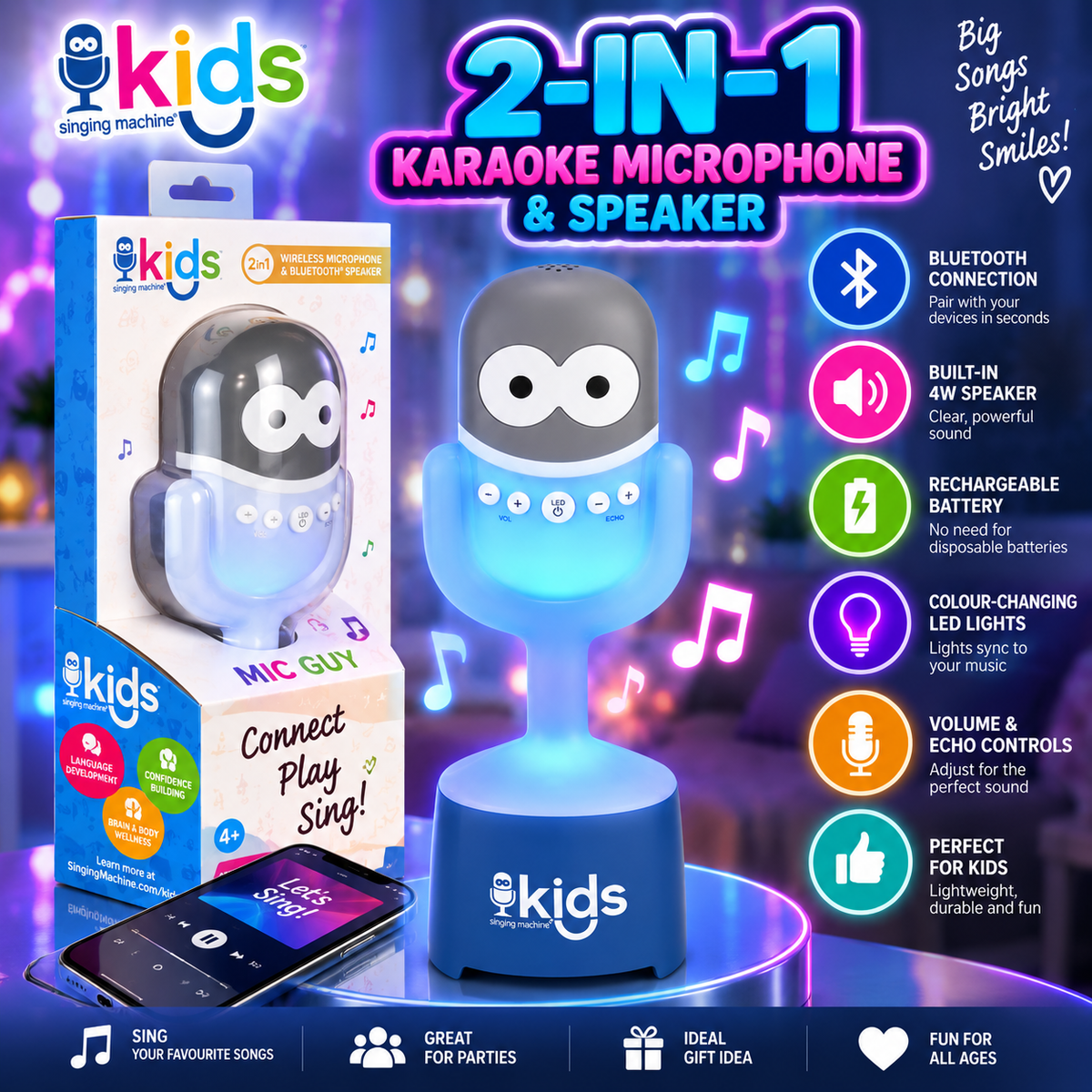 Singing Machine SMK445 Bluetooth Microphone Karaoke Machine with Inbuilt Speaker
