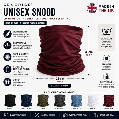 GENERISE Unisex Snood Neck Warmer | UK Made | 7 Colours