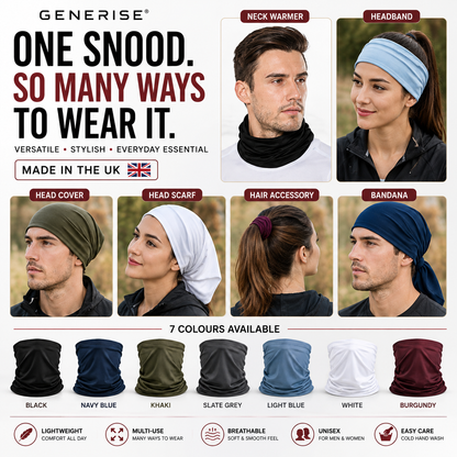 GENERISE Unisex Snood Neck Warmer | UK Made | 7 Colours