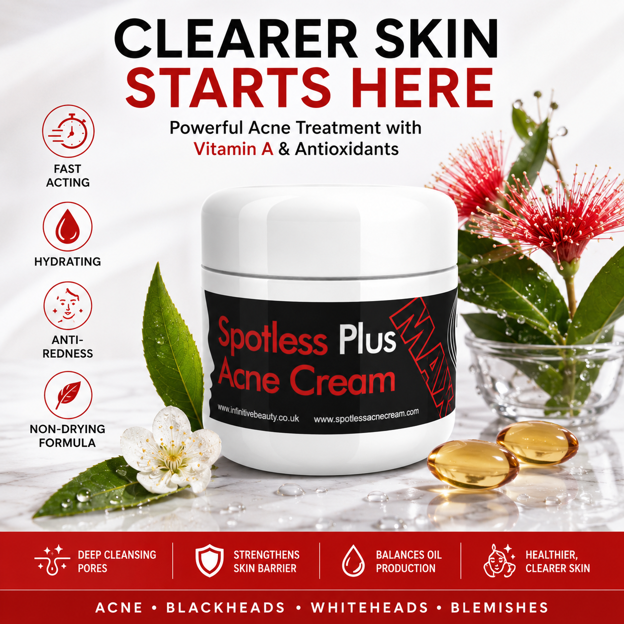 Spotless Plus Max Acne Cream – Powerful Acne Treatment with Vitamin A & Antioxidants – 50g