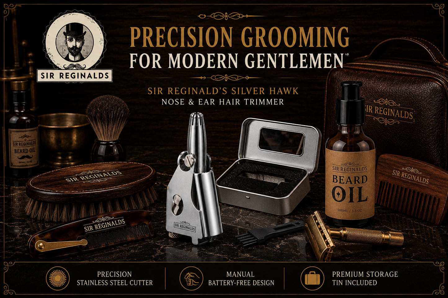 Sir Reginald's Silver Hawk Ear and Nose Hair Trimmer
