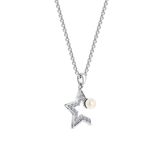 Diamond Style London - Star Pearl Pendant in Rhodium Plating (Item code: Starpearlpen)