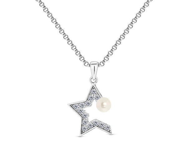 Diamond Style London - Star Pearl Pendant in Rhodium Plating (Item code: Starpearlpen)