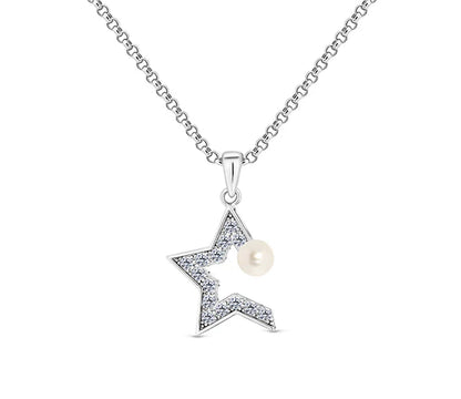 Diamond Style London - Star Pearl Pendant in Rhodium Plating (Item code: Starpearlpen)