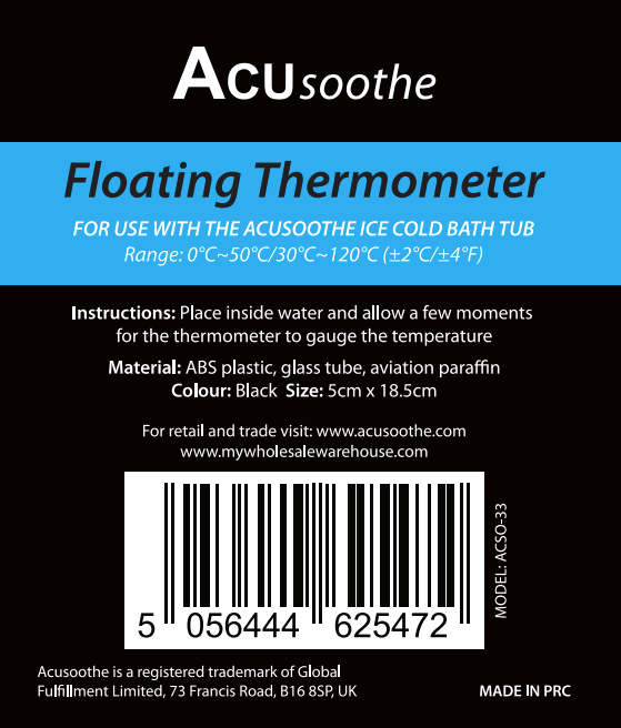 Acusoothe Floating Bath and Pool Thermometer - Black
