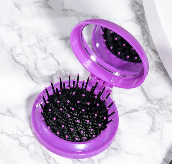 Glamza Round Folding Detangle Hair Brush with Mirror