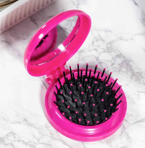 Glamza Round Folding Detangle Hair Brush with Mirror